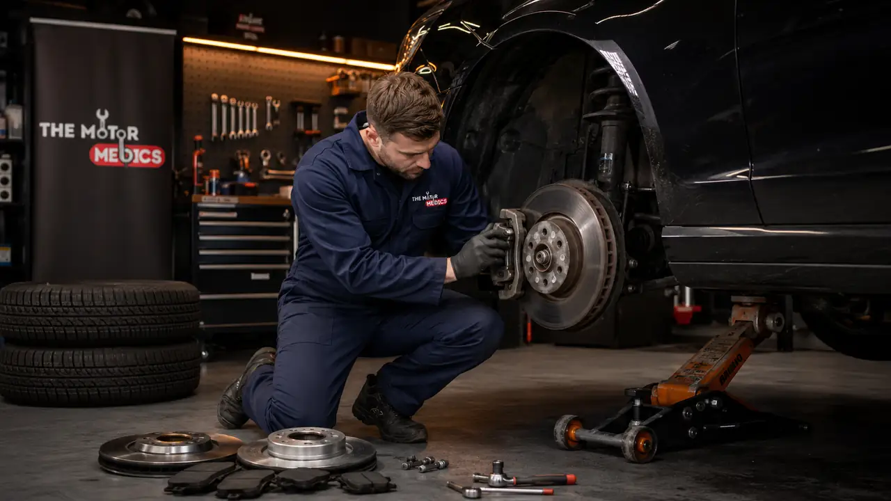 Brake and suspension repair in a garage